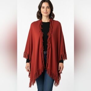 Coldwater Creek Red Loop Fringe Sweater Poncho OSFM
